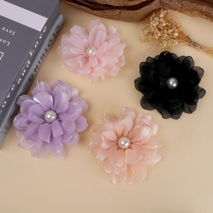 Accesorios para el Cabello con Flores de Tul y Centro de Perlas de 12 cm para Bodas, Manualidades, Bolsos, Zapatos, Decoraciones de Ropa - Product Image 2