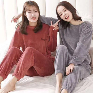 Fairy Solid Warm Pants Pijamas Mujer Invierno Grueso Coral Fleece Transpirable Ropa de Casa Otoño Outwear Suelta Manga larga - Product Image 3