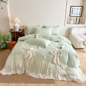 Juego de Ropa de Cama de Algodón de Cuatro Piezas con Diseño Romántico Francés de Princesa Nuo Xiao, Funda de Edredón con Encaje Retro, Ropa de Cama Premium - Product Image 3