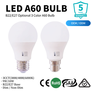 <span class=keywords><strong>Ampoule</strong></span> LED A60 à intensité variable 3CCT 90lm/W Haute luminosité CRI80+ en aluminium recouvert de plastique Certifiée CE RoHS SAA Usine - Product Image 1