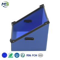 Bac en panneau alvéolaire PP à ouverture inclinée, coins renforcés en métal, empilable, pliable, recyclable, imperméable, taille personnalisée, imprimé UV