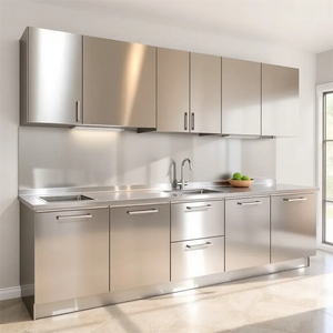 Armoire de cuisine en acier inoxydable haut de gamme, durable et robuste, buffet de cuisine en forme de ligne unique, antirouille, armoire de cuisine d'appartement - Product Image 2