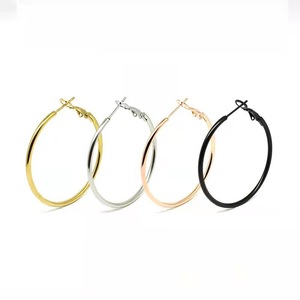 Large Size Light <b>Weight</b> PVD 18K Gold Plated Stainless Steel <b>Hoop</b> Earrings | Trendy Unisex | Multiple Sizes 20mm-70mm | - Product Image 1