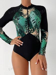 Maillot de bain athlétique une pièce à manches longues imprimé avec fermeture éclair pour femme, style européen et américain, idéal pour le surf – Nouvelle collection 2026, vente chaude - Product Image 6