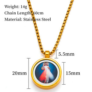 Pendentif Jésus la Divine Miséricorde GIVELUCK avec un design <span class=keywords><strong>de</strong></span> rayons radieux, collier religieux en acier inoxydable pour la dévotion catholique - Product Image 2