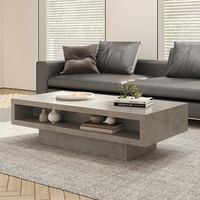 Table basse rectangulaire gris béton avec 2 tiroirs et rangement ouvert pour la décoration intérieure Meubles de salon en bois MDF