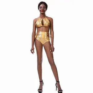 Summer Beach Holographic Crop Top Shiny Sexy Halter Cut Out Lace-up Backless Cami Top Metallic Laser Tank Top Festival Clothing - Product Image 6