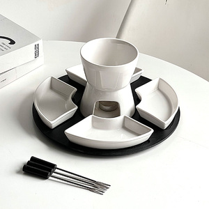 Ensemble de tasses à <span class=keywords><strong>Fondue</strong></span> au chocolat en céramique blanc pur Pot de chauffage de crème glacée de cuisine <span class=keywords><strong>Fondue</strong></span> au fromage bricolage - Product Image 2