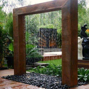 Fontaine <span class=keywords><strong>d</strong></span>'<span class=keywords><strong>eau</strong></span> de jardin extérieure en acier corten avec <span class=keywords><strong>rideau</strong></span> de pluie et LED - Product Image 3