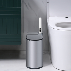 Poubelle en acier inoxydable à fente étroite Petite Poubelle ovale pour la cuisine et l'intérieur Poubelle intelligente avec brosse de toilette - Product Image 3