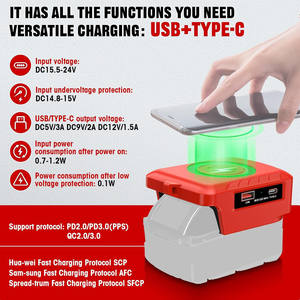 Compatible avec la batterie <span class=keywords><strong>Milwaukee</strong></span> 18V, chargeur rapide-Type-C/USB PD | avec interrupteur | prend en charge la charge sans fil (batterie exclue) - Product Image 3