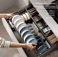 Étagère à vaisselle coulissante en aluminium, style moderne et minimaliste, à trois niveaux, pour rangement ajustable des bols dans les armoires de cuisine