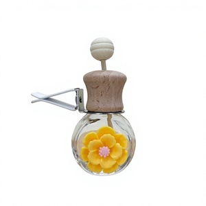 Empty round glass car air freshener Diffuser vent clip with screw cap <b>Pink</b> flower glass <b>bottle</b> - Product Image 3