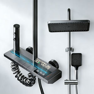 Set Doccia Moderno con Display LED, Sistema Doccia a Pioggia Intelligente con 4 Modalità, Miscelatore a Parete Completo per Vasca da Bagno, Rubinetto Doccia Grigio - Product Image 1