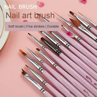 Sertissage Virole Manucure Stylo Ensemble avec Couvercle Pétale Brosse À Ongles Stylo Plat En Nylon Cheveux Manucure En Bois Peint Manucure Brosse
