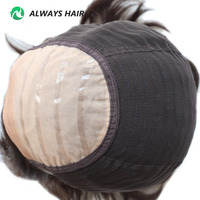 Perruque juive casher en cheveux humains Remy lisses avec dessus en soie de 12,5 pouces pour femmes, dentelle pliée de 1/8 pouce et revêtement en poly de 1 pouce sur le dessus en soie