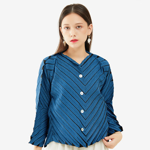 Zhuo Yang handmade chất lượng cao của phụ nữ áo sơ mi giản dị nhà máy làm thiết kế xếp li Áo - Product Image 2