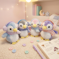 Porte-clés pingouin mignon en peluche de 4 pouces, animal en peluche doux avec écouteurs et lumière, breloque de sac pour machine à griffes, cadeau