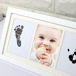 Nouveau cadeau pour bébé garçon ou fille, kit d'empreintes de mains et de pieds sans encre avec logo personnalisé, cadre photo en bois pour souvenir - Product Image 3