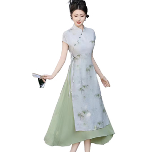 Nouveau style chinois moderne amélioré Cheongsam traditionnel chinois minorité Design respirant ample longue robe pour femmes pour décontracté - Product Image 1
