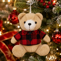 Ours en peluche de Noël personnalisé de 21 cm avec chemise à carreaux rouges et impression en relief pour la décoration de la maison pendant les fêtes