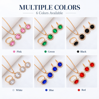 Parure de bijoux plaqué or avec strass, collier, boucles d'oreilles et bague, cristaux colorés, mignonne, pour fête, anniversaire, fiançailles