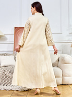 Abaya pour femme de style ethnique musulman, longue, coupe trapèze, col en V, à sequins, manches longues, pour soirée et banquet, motif printanier