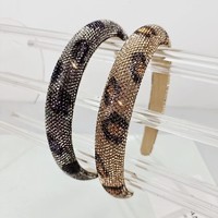 Nouveau à la mode couleur unie imprimé léopard brillant plein strass éponge bandeau femmes bijoux de luxe chapeaux accessoires