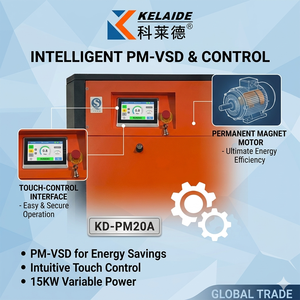 Compresseur d'air à vis sans huile à vitesse variable KELAIDE KD-PM20A 15KW avec moteur à aimant permanent et interface de contrôle tactile, stationnaire - Product Image 1