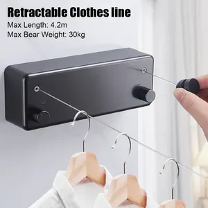 Corde à <span class=keywords><strong>linge</strong></span> rétractable double en gros, directement de l'usine, 4,2 m, en acier inoxydable, support mural invisible pour séchage - Product Image 2
