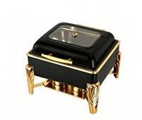 Ensemble de buffet de luxe pour restaurant, chauffe-plat en acier inoxydable 9L avec couvercle en verre, alimenté à l'alcool hydraulique, or et noir