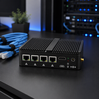 PC Mini Desktop Aluminium Hitam Tanpa Kipas, Router Intel J4105 Quad Core, 4x Port LAN, Perangkat Jaringan, Hardware Firewall untuk VPN