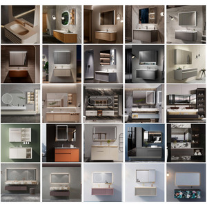 Beige Wall Mounted Bathroom <b>Vanities</b> With Square <b>Led</b> Mirror Cabinet Open Side Shelves and Drawer Storage - Product Image 2