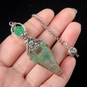 Vente en gros pendule en cristal d'argent antique-pendentif pyramide hexagonale en résine de pierre semi-précieuse multicolore - Product Image 1