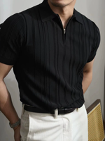 Chemise pour homme à manches courtes, imprimée, tricotée, formelle, éco-responsable, coupe ample, style Old Money