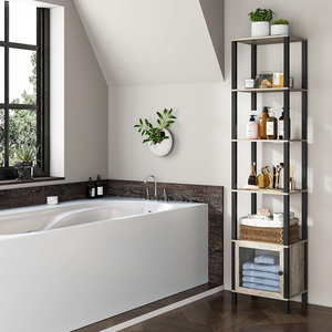 Bibliothèque et étagère à livres Musu à 6 niveaux, étagère à livres étroite avec porte pour petit espace, pour salon, bureau, salle d'étude, entrée - Product Image 5
