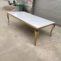 Table de réception de mariage moderne de luxe pour l'extérieur, mobilier d'hôtel, en acier inoxydable, forme rectangulaire, argent/or/or rose, marbre