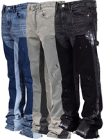 Pantalon évasé empilé pour hommes peint à la main en noir, couleur contrastée, jeans décontractés en denim