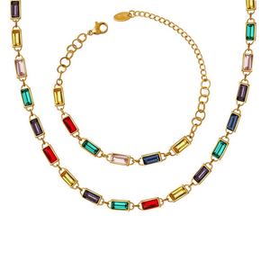 Korean Elegant Stainless Steel Zircon Necklace Fashion 14K Solid Gold Rainbow Tennis Necklace <b>Bracelet</b> <b>Set</b> for Women Girls - Product Image 1