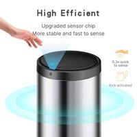 Poubelle intelligente à capteur pour la maison, en acier inoxydable, surface anti-traces de doigts, argentée, 42 litres