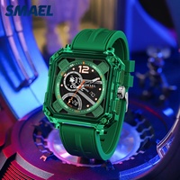 Jam Tangan Digital Silikon Persegi Pria SMAEL 8121 Sport Custom OEM dengan Alarm, Fase Bulan Bercahaya, Kronograf, Stopwatch, Tanggal Otomatis