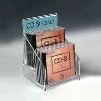 2- tầng rõ ràng acrylic cd rack tiêu đề có thể giữ 15 CD, rõ ràng acrylic hiển thị các tập tin giá