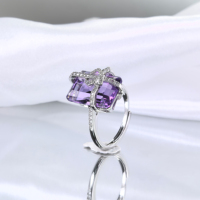 Bague améthyste naturelle en argent sterling 925 plaqué rhodium romantique pour cadeau d'anniversaire pour femme
