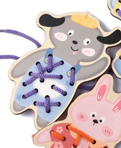 Cartes de lissage en bois pour la motricité fine, animaux de dessin animé, à faire soi-même, avec lacets assortis, jeu de couture - Product Image 4