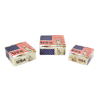 Coffret de boîtes métalliques carrées modernes avec impression, motif Drapeau américain et Statue de la Liberté, pour 3 compartiments de rangement alimentaire, biscuits, bonbons, souvenirs et emballage cadeau