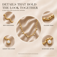 Collier tendance en acier inoxydable plaqué or 18 carats avec chaîne ondulée, perle d'eau douce et pendentif zircon, style minimaliste, pour superposition, cadeau unisexe