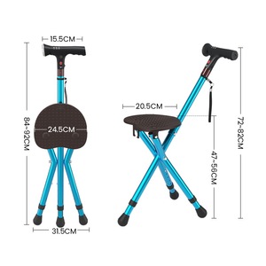 <b>Adjustable</b> Folding Cane <b>Stool</b> With Seat For Elderly Aluminum Alloy Blue Garden Chair 84-92Cm <b>Height</b> - Product Image 1