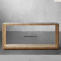 Table console à cadre en chêne massif avec plateau en verre épais Design classique pour la maison, le salon et la salle à manger Meubles d'entrée robustes