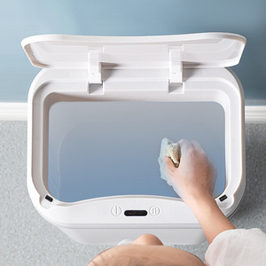 Smart <b>Sensor</b> Trash Can Rectangular Electric Kick Button <b>Bin</b> For <b>Kitchen</b> Living Room Bedroom Bathroom Storage White - Product Image 1