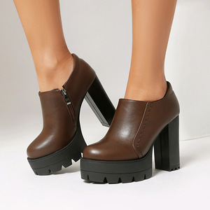 Botines Negros de Tacón Grueso con Plataforma, Punta Redonda, Antideslizantes, de PU, para Todas las Temporadas, Envío Directo - Product Image 6